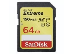 SanDisk 64GB EXTREME  SDXC kártya, 150MB/s V30 UHS-I U3