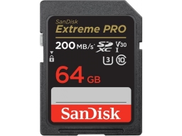 SanDisk 64GB EXTREME-PRO SDXC kártya, 200/90 MB/s, UHS-I, V30, U3