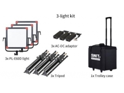 SWIT PL-E60D3KI, hordozható 3 lámpás szett állvánnyal, tápegységgel, hordkofferrel, 3x 1500lx, DMX vezérelhető