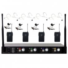 Hill Audio WMU-401 4B vezeték nélküli UHF mikrofon szett 4 db testszínű fejmikrofonnal és 4db kitűzőmikrofonnal 50 méter hatótávolságig