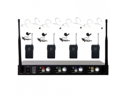 Hill Audio WMU-401 4B vezeték nélküli UHF mikrofon szett 4 db testszínű fejmikrofonnal és 4db kitűzőmikrofonnal 50 méter hatótávolságig