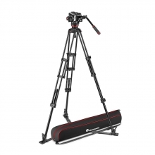 Manfrotto 504X fluid videó fej alu ikerlábas állvánnyal padlóterpesszel, 6,5 kg terhelésig