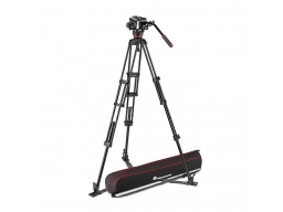 Manfrotto 504X fluid videó fej alu ikerlábas állvánnyal padlóterpesszel, 6,5 kg terhelésig