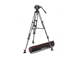 Manfrotto 504X fluid videó fej karbon ikerlábas állvánnyal, középterpesszel, 6,5 kg terhelésig